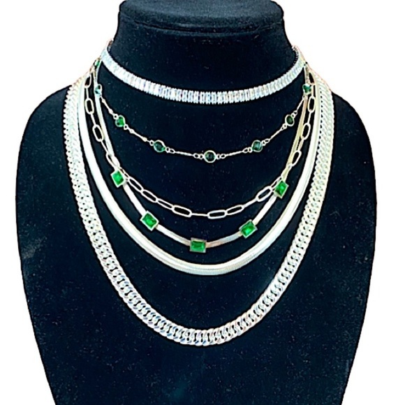 Handmade Diamond Emerald Choker Sterling Silver Multilayer Statement Necklace - Picture 8 of 8